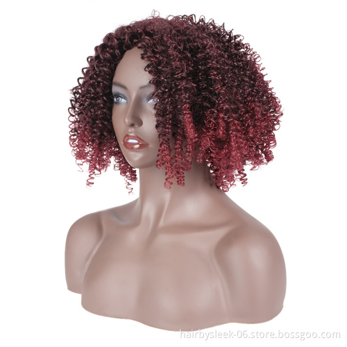 Fctory price red brown African afro hair short Bob kinky curly braids Bouncy Curly  Glueless synthetic hair wigs for balck woman